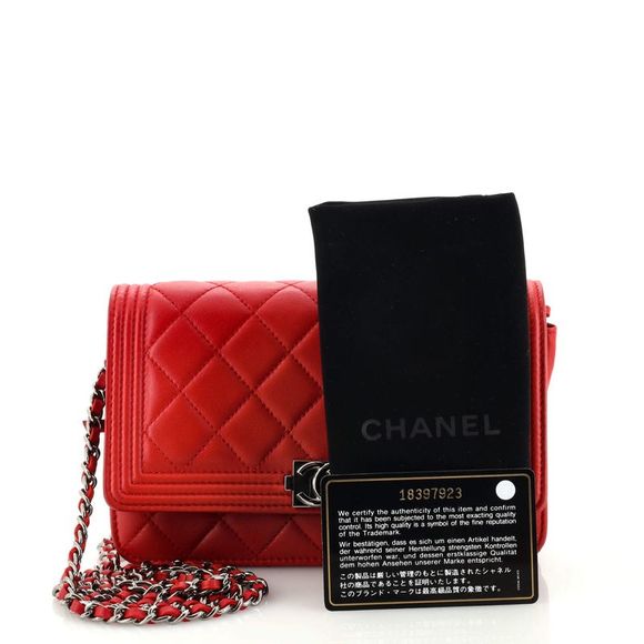Chanel Boy Wallet on Chain Quilted Lambskin Red - Picture 2 of 7